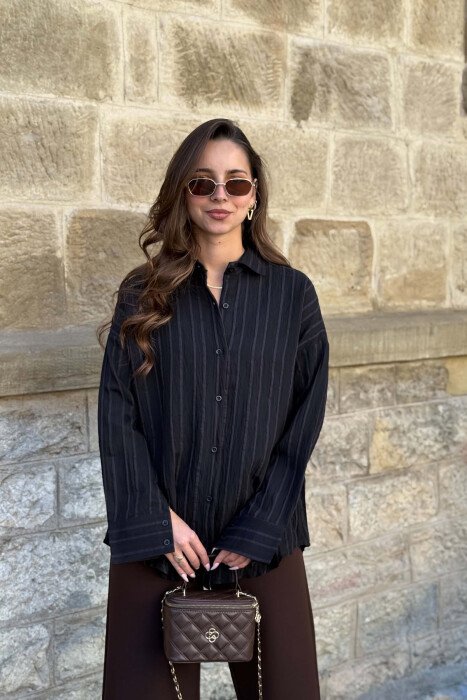ONE COLOR LINES DESIGN WOMAN SHIRT BLACK/ E ZEZE - KLAUDIO FASHION