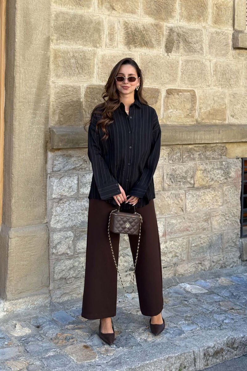 ONE COLOR LINES DESIGN WOMAN SHIRT BLACK/ E ZEZE - 4