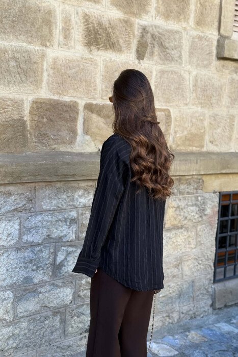 ONE COLOR LINES DESIGN WOMAN SHIRT BLACK/ E ZEZE - 5