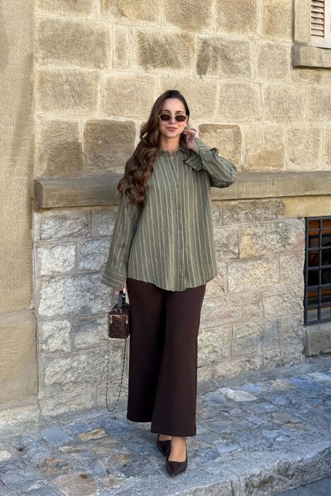 ONE COLOR LINES DESIGN WOMAN SHIRT GREEN/JESHILE - 5