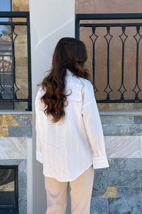 ONE COLOR LINES DESIGN WOMAN SHIRT WHITE-E BARDHE - 3