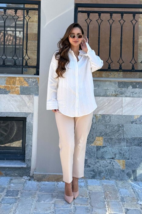 ONE COLOR LINES DESIGN WOMAN SHIRT WHITE-E BARDHE - 4