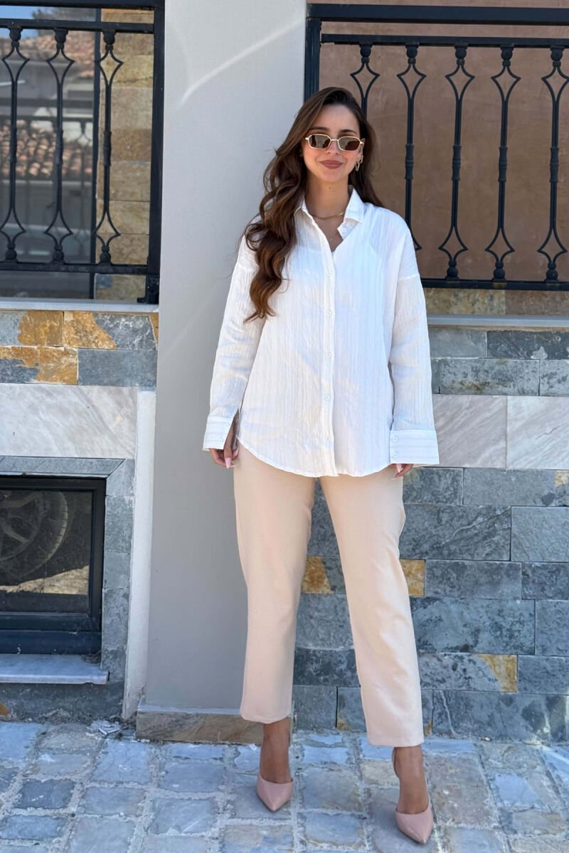 ONE COLOR LINES DESIGN WOMAN SHIRT WHITE-E BARDHE - 5