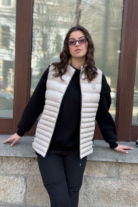 ONE COLOR LITTLE STAMP WOMEN VEST LIGHT BEIGE/BZHZB - 2