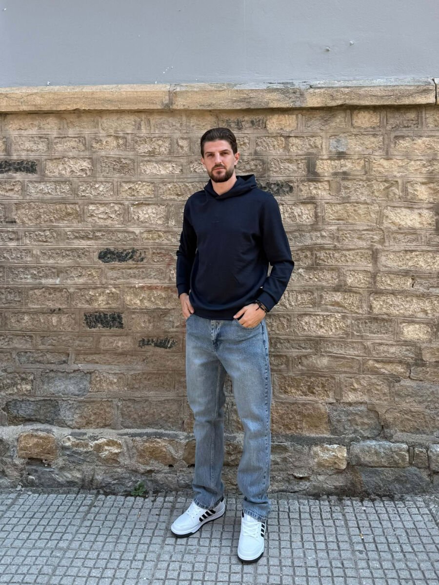 ONE COLOR LITTLE WRITTINGS MEN HOODIE BLUE/BLU - 1