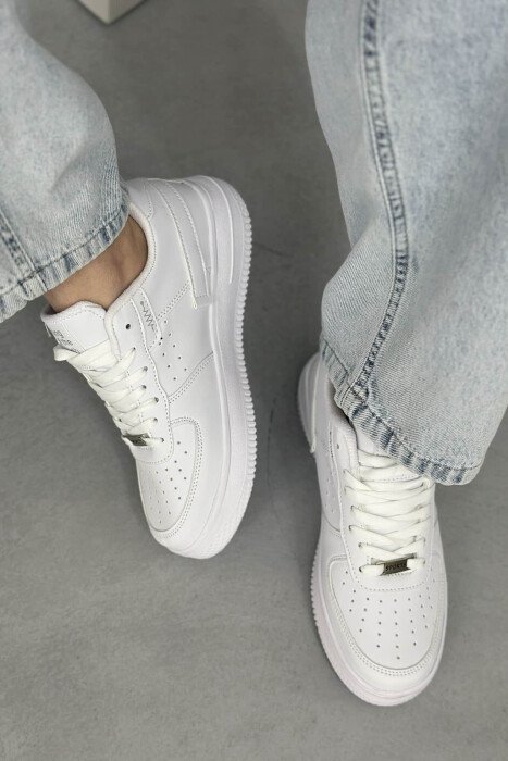 ONE COLOR LITTLE WRITTINGS WOMEN SNEAKERS WHITE/GREY-BAGR - 2
