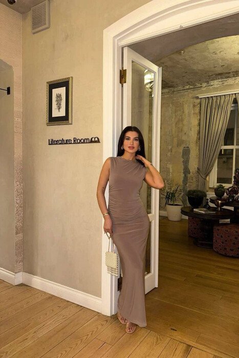 ONE COLOR LONG DRESS BEIGE/BEZHE - 3