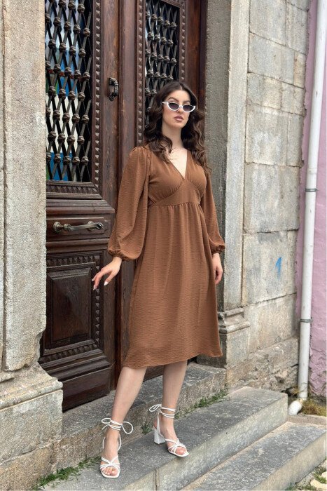 ONE COLOR LONG DRESS BROWN/KAFE - KLAUDIO FASHION