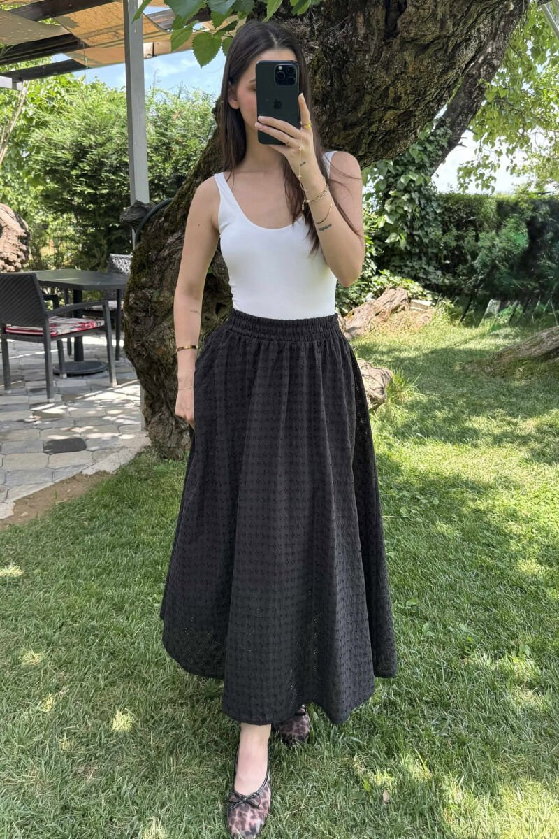 ONE COLOR LONG ELASTIC WAIST WOMEN SKIRT BLACK/ E ZEZE - 6