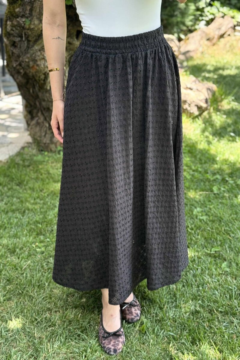 ONE COLOR LONG ELASTIC WAIST WOMEN SKIRT BLACK/ E ZEZE - 8