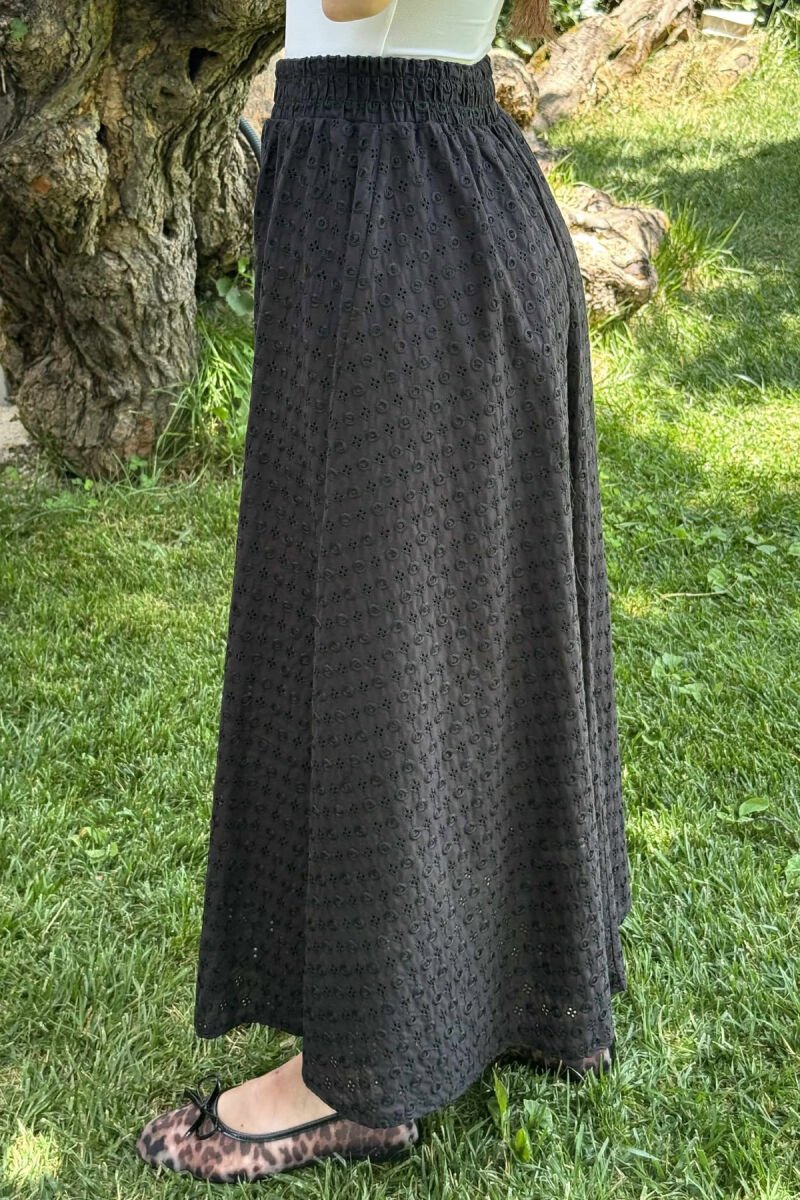 ONE COLOR LONG ELASTIC WAIST WOMEN SKIRT BLACK/ E ZEZE - 10