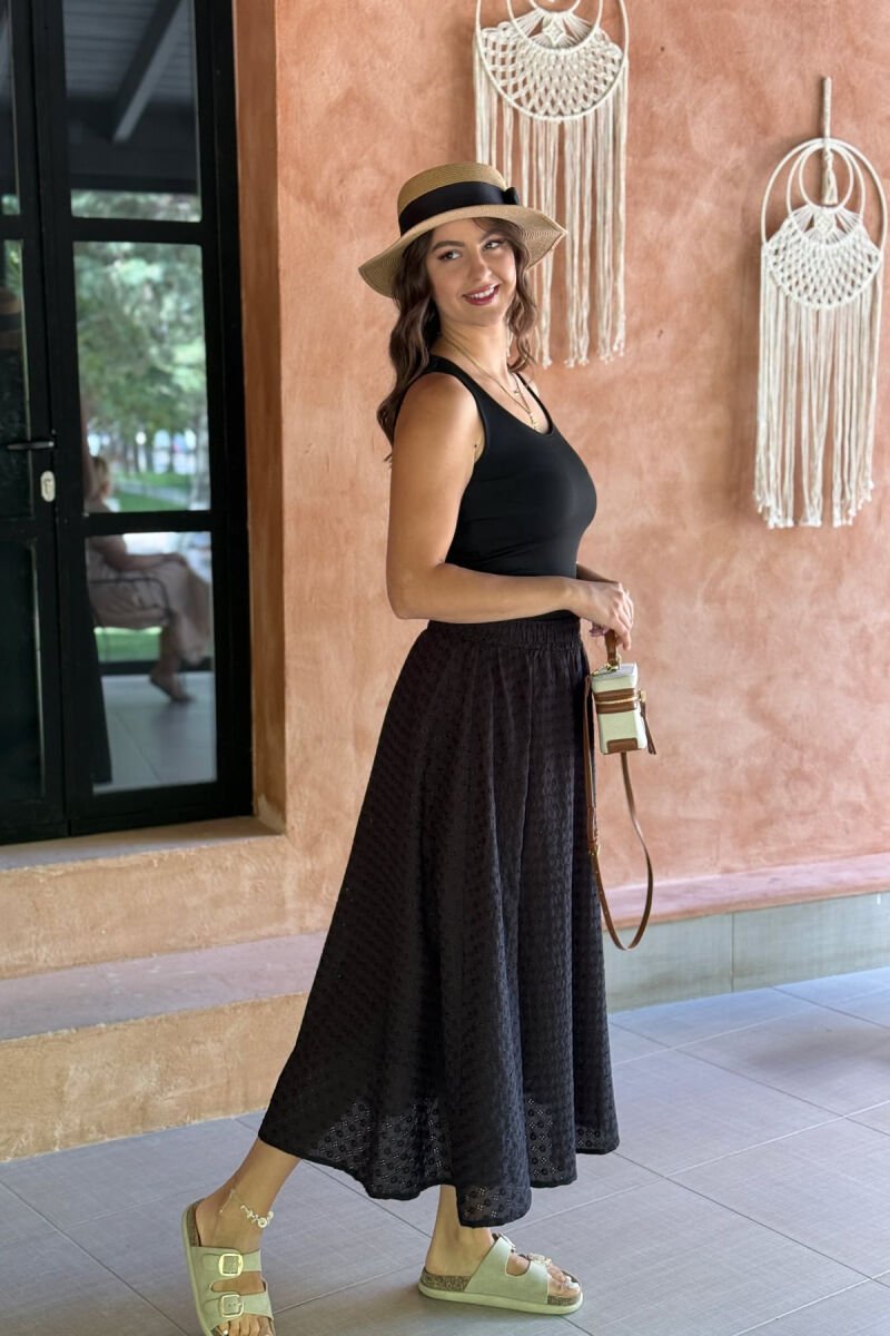 ONE COLOR LONG ELASTIC WAIST WOMEN SKIRT BLACK/ E ZEZE - 7