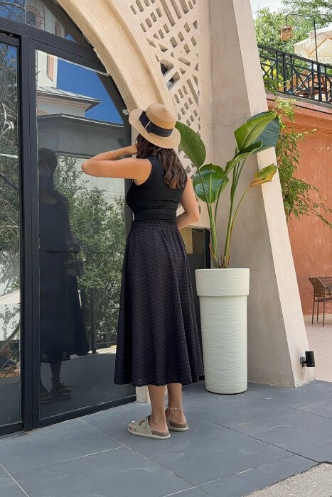 ONE COLOR LONG ELASTIC WAIST WOMEN SKIRT BLACK/ E ZEZE - 9