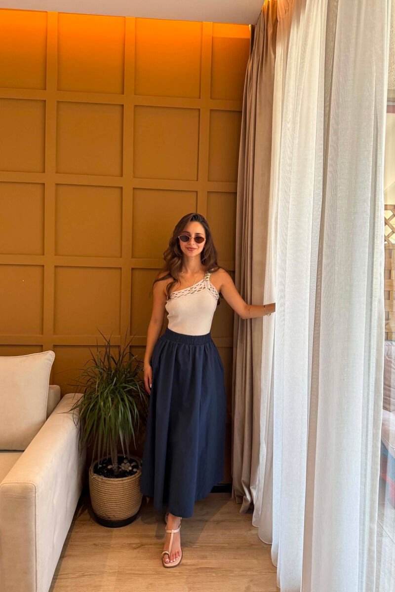 ONE COLOR LONG ELASTIC WAIST WOMEN SKIRT BLUE/BLU - 1