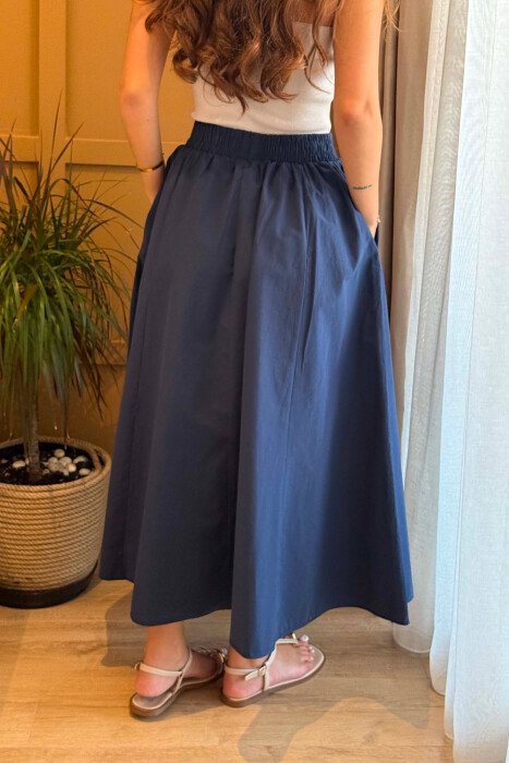 ONE COLOR LONG ELASTIC WAIST WOMEN SKIRT BLUE/BLU - 3