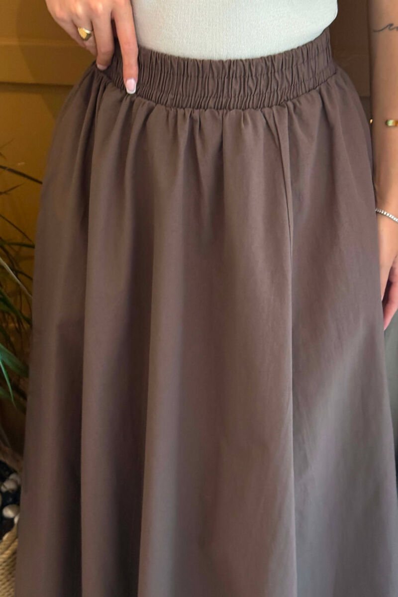 ONE COLOR LONG ELASTIC WAIST WOMEN SKIRT BROWN/KAFE - 6