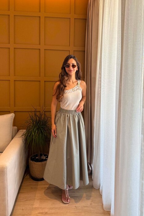ONE COLOR LONG ELASTIC WAIST WOMEN SKIRT GREEN/JESHILE - 2