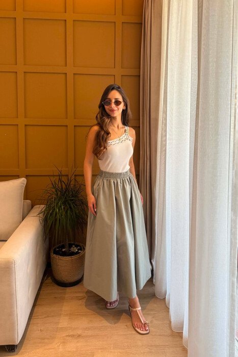 ONE COLOR LONG ELASTIC WAIST WOMEN SKIRT GREEN/JESHILE - 3