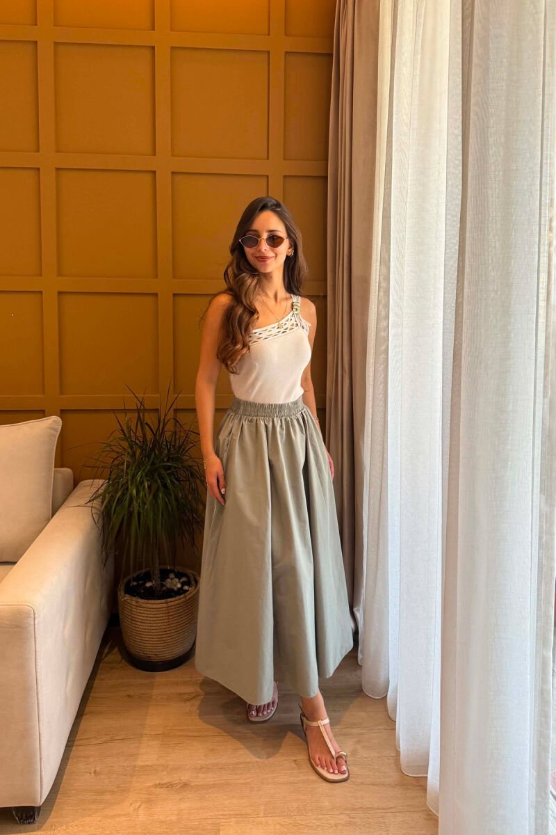 ONE COLOR LONG ELASTIC WAIST WOMEN SKIRT GREEN/JESHILE - 3