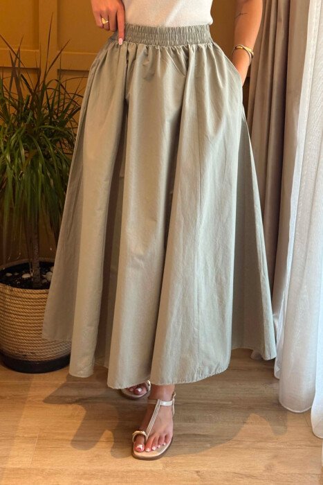 ONE COLOR LONG ELASTIC WAIST WOMEN SKIRT GREEN/JESHILE - 4