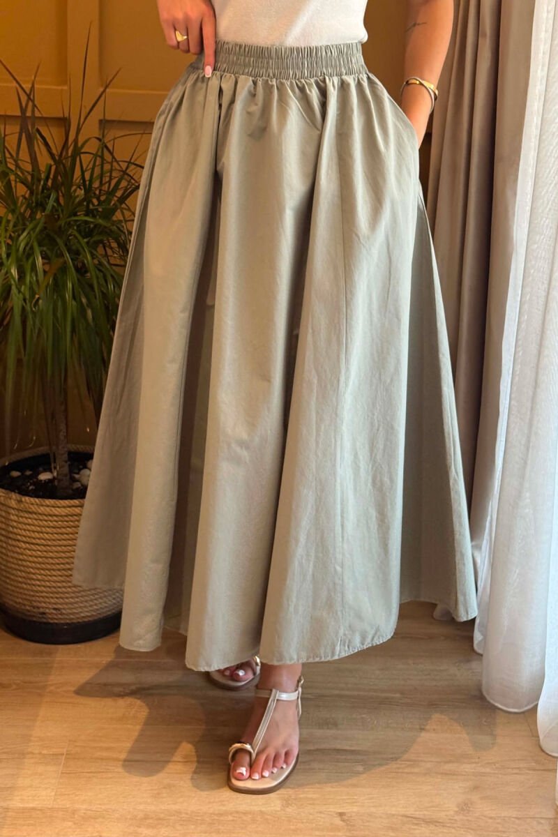 ONE COLOR LONG ELASTIC WAIST WOMEN SKIRT GREEN/JESHILE - 4