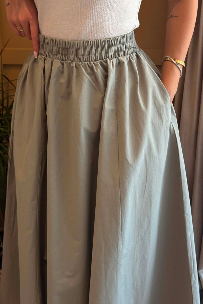 ONE COLOR LONG ELASTIC WAIST WOMEN SKIRT GREEN/JESHILE - 5