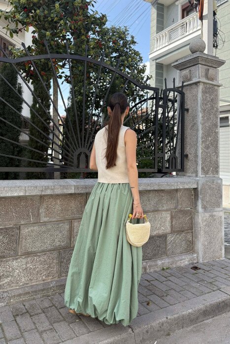 ONE COLOR LONG ELASTIC WAIST WOMEN SKIRT MINT/MENTE - 3