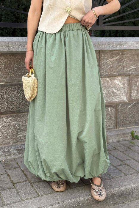 ONE COLOR LONG ELASTIC WAIST WOMEN SKIRT MINT/MENTE - 4