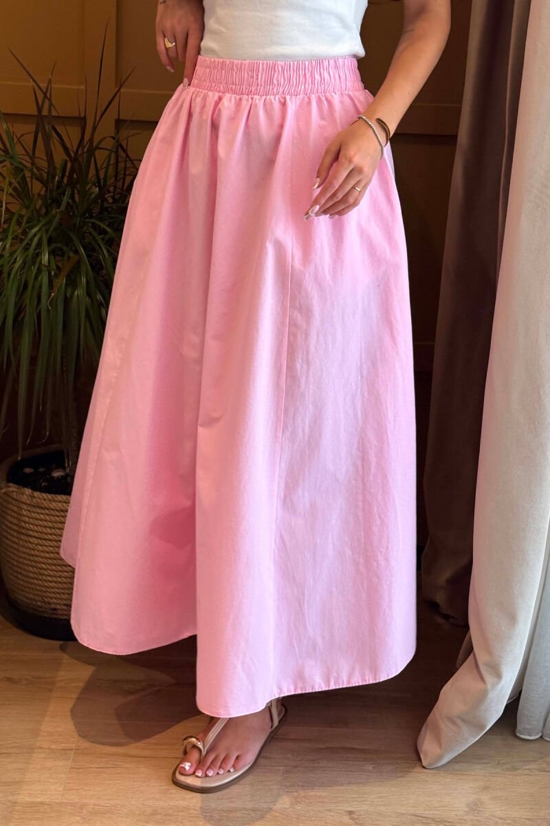 ONE COLOR LONG ELASTIC WAIST WOMEN SKIRT PINK/ROZE - 3
