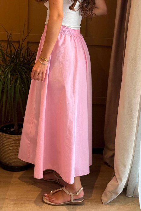 ONE COLOR LONG ELASTIC WAIST WOMEN SKIRT PINK/ROZE - 5