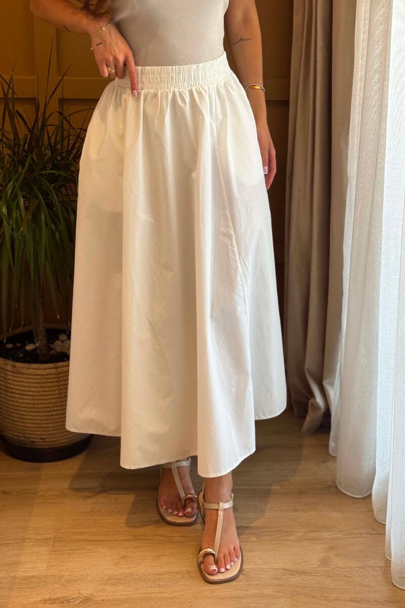ONE COLOR LONG ELASTIC WAIST WOMEN SKIRT WHITE-E BARDHE - 4