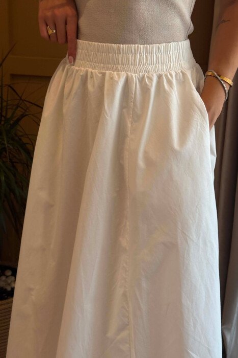 ONE COLOR LONG ELASTIC WAIST WOMEN SKIRT WHITE-E BARDHE - 5