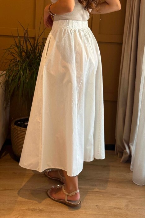 ONE COLOR LONG ELASTIC WAIST WOMEN SKIRT WHITE-E BARDHE - 6