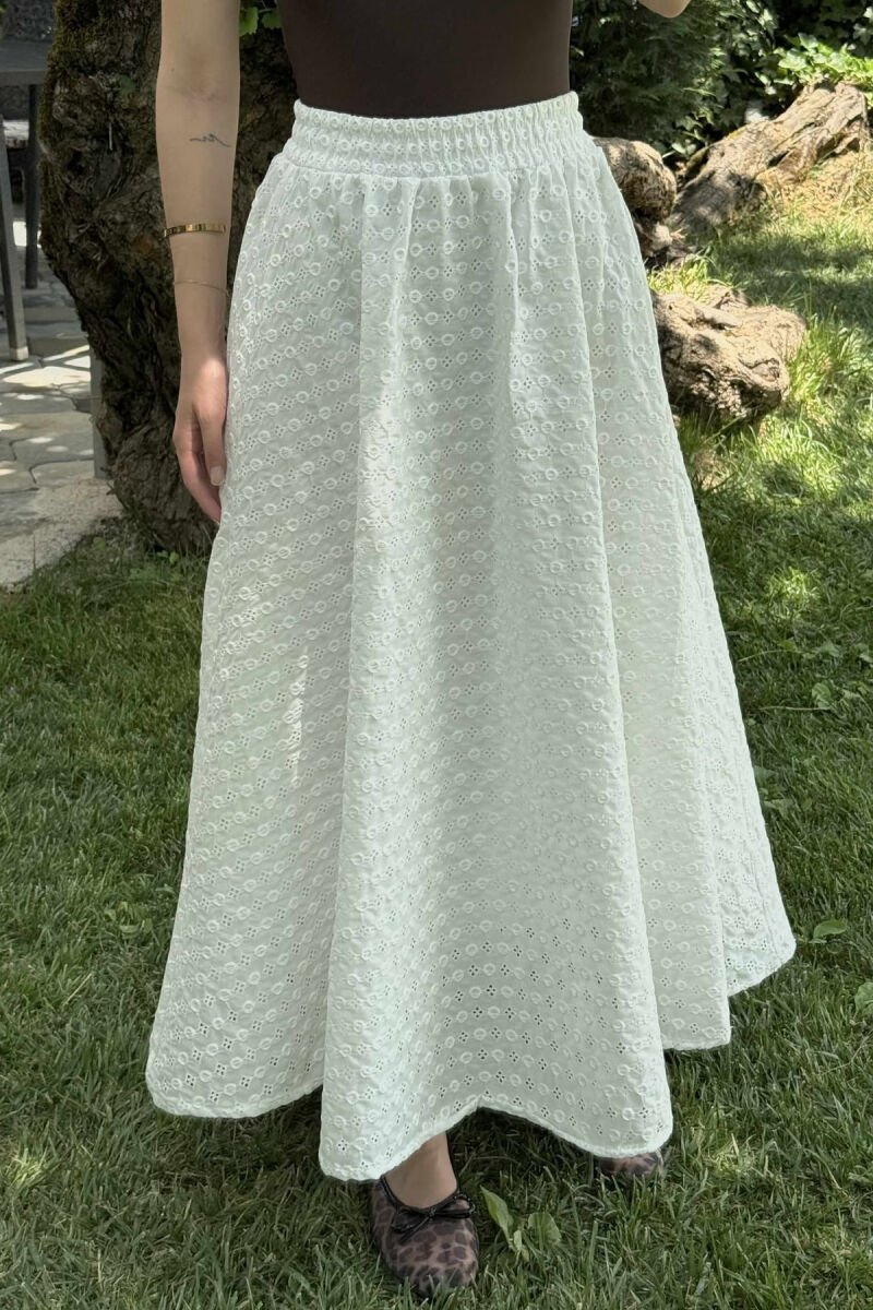 ONE COLOR LONG ELASTIC WAIST WOMEN SKIRT WHITE-E BARDHE - 1