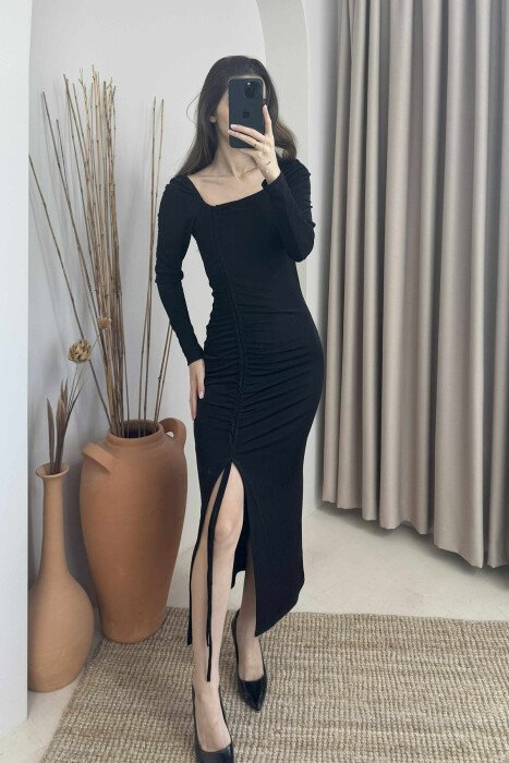 ONE COLOR LONG ELASTIC WOMEN DRESS BLACK/ E ZEZE - 2