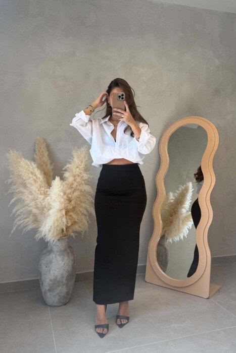 ONE COLOR LONG ELASTIC WOMEN SKIRT BLACK/ E ZEZE - 1