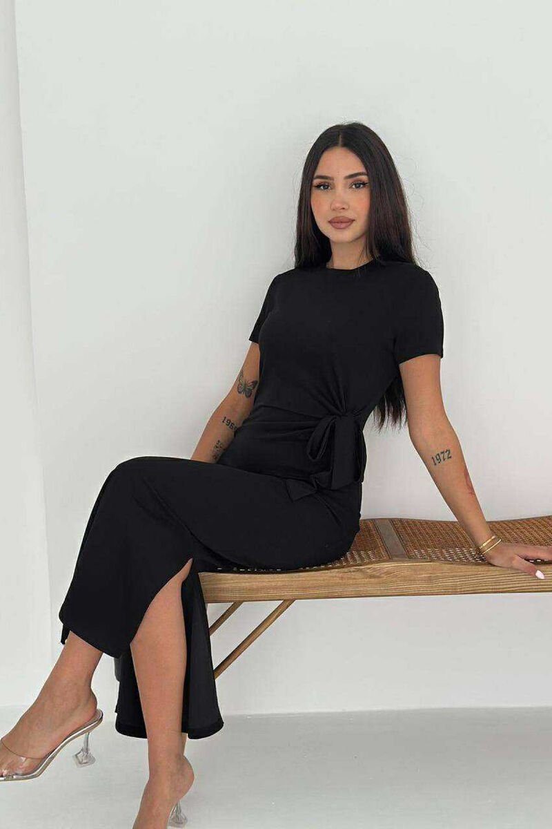 ONE COLOR LONG LACING DETAIL WOMEN DRESS BLACK/ E ZEZE - 2