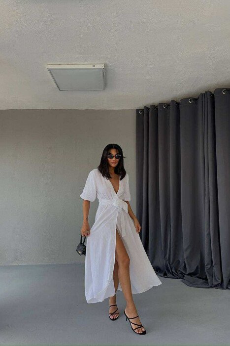 ONE COLOR LONG LACING WOMEN DRESS WHITE-E BARDHE - KLAUDIO FASHION