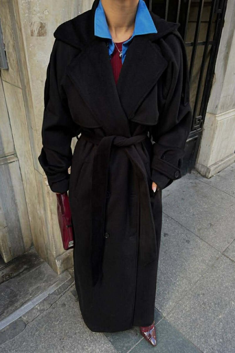 ONE COLOR LONG OVERSIZE WOMEN COAT BLACK/ E ZEZE - 3