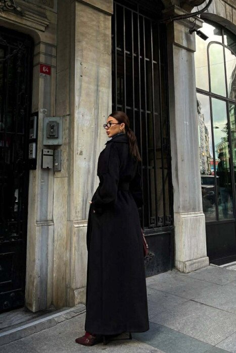 ONE COLOR LONG OVERSIZE WOMEN COAT BLACK/ E ZEZE - 5