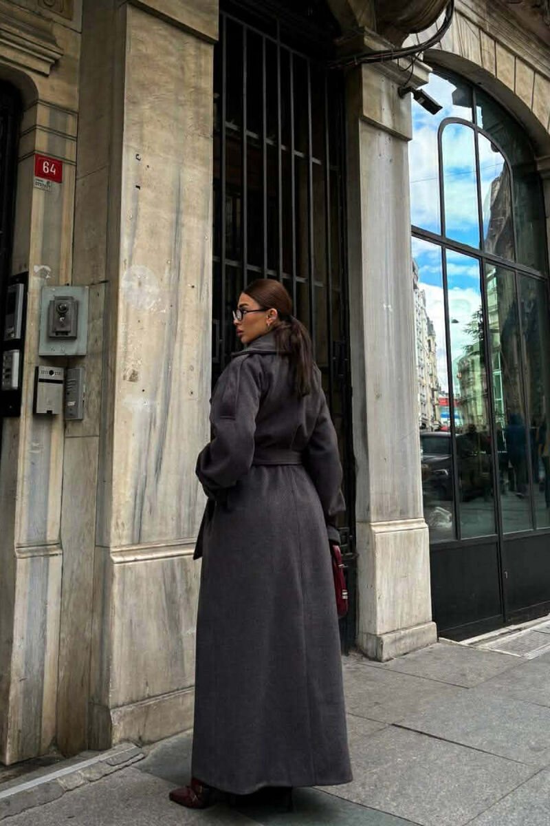 ONE COLOR LONG OVERSIZE WOMEN COAT DARK GREY/GEE - 3
