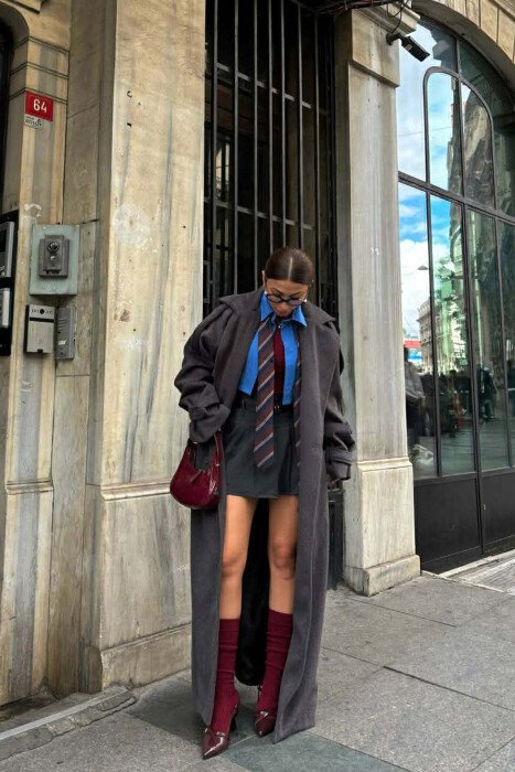 ONE COLOR LONG OVERSIZE WOMEN COAT DARK GREY/GEE - 5