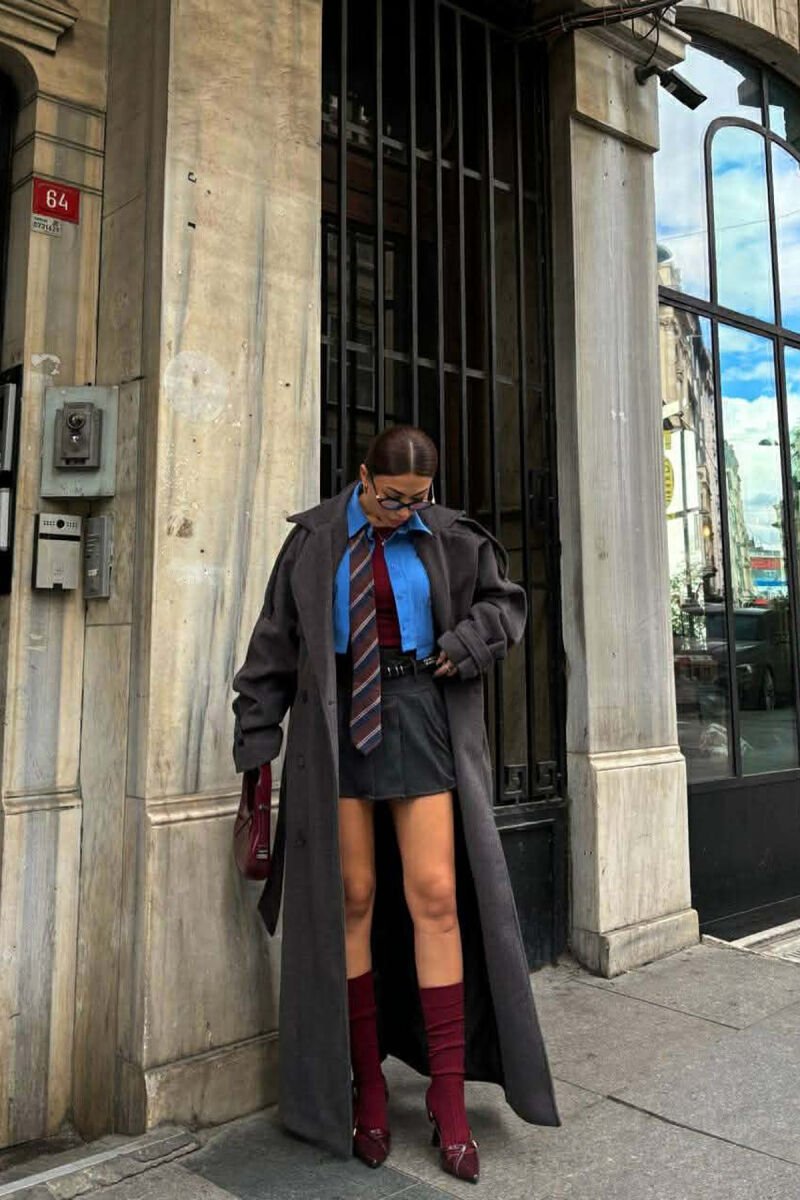 ONE COLOR LONG OVERSIZE WOMEN COAT DARK GREY/GEE - 7
