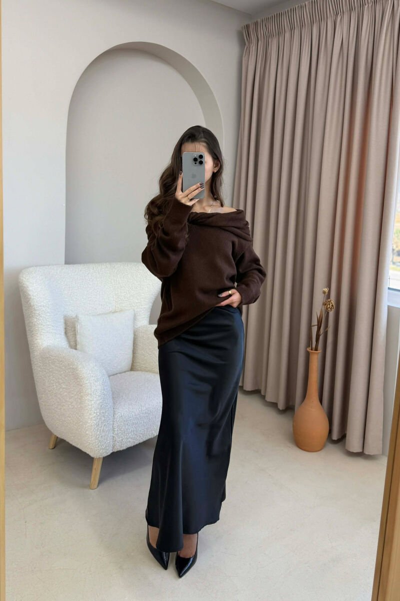 ONE COLOR LONG SATIN WOMEN SKIRT BLACK/ E ZEZE - 2