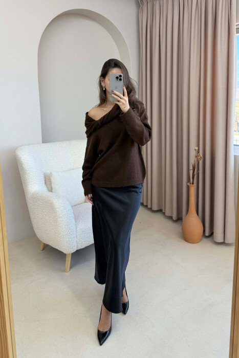 ONE COLOR LONG SATIN WOMEN SKIRT BLACK/ E ZEZE - 3