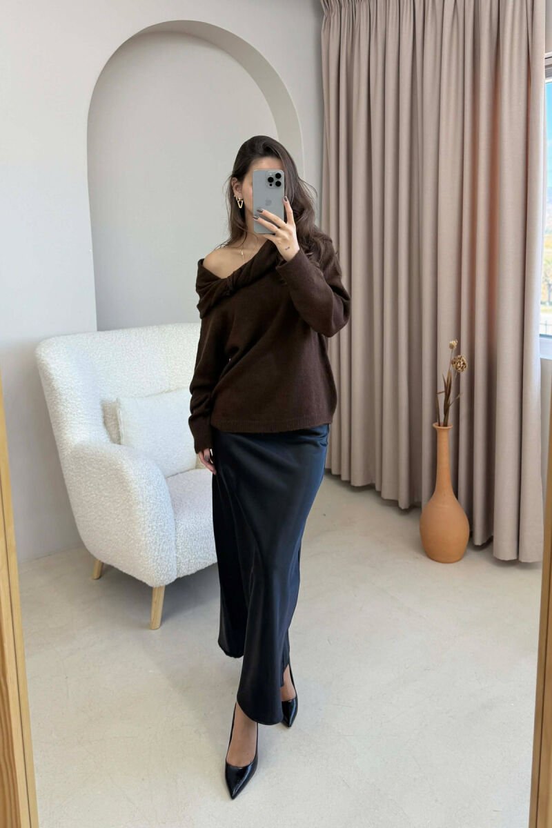 ONE COLOR LONG SATIN WOMEN SKIRT BLACK/ E ZEZE - 3