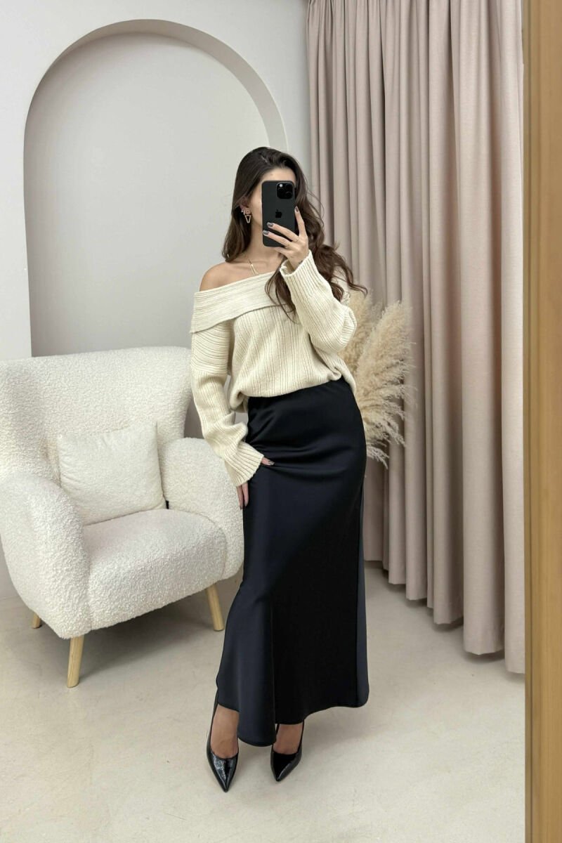 ONE COLOR LONG SATIN WOMEN SKIRT BLACK/ E ZEZE - 2