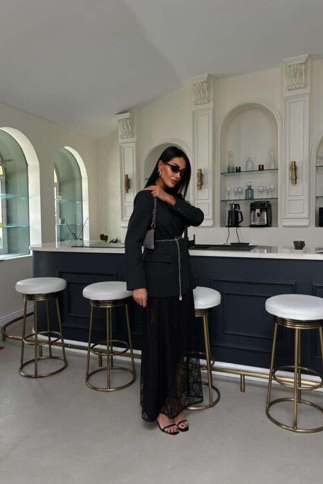 ONE COLOR LONG SATIN WOMEN SKIRT BLACK/ E ZEZE - 2