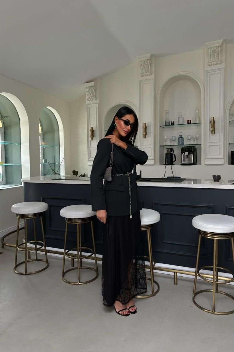 ONE COLOR LONG SATIN WOMEN SKIRT BLACK/ E ZEZE - 2