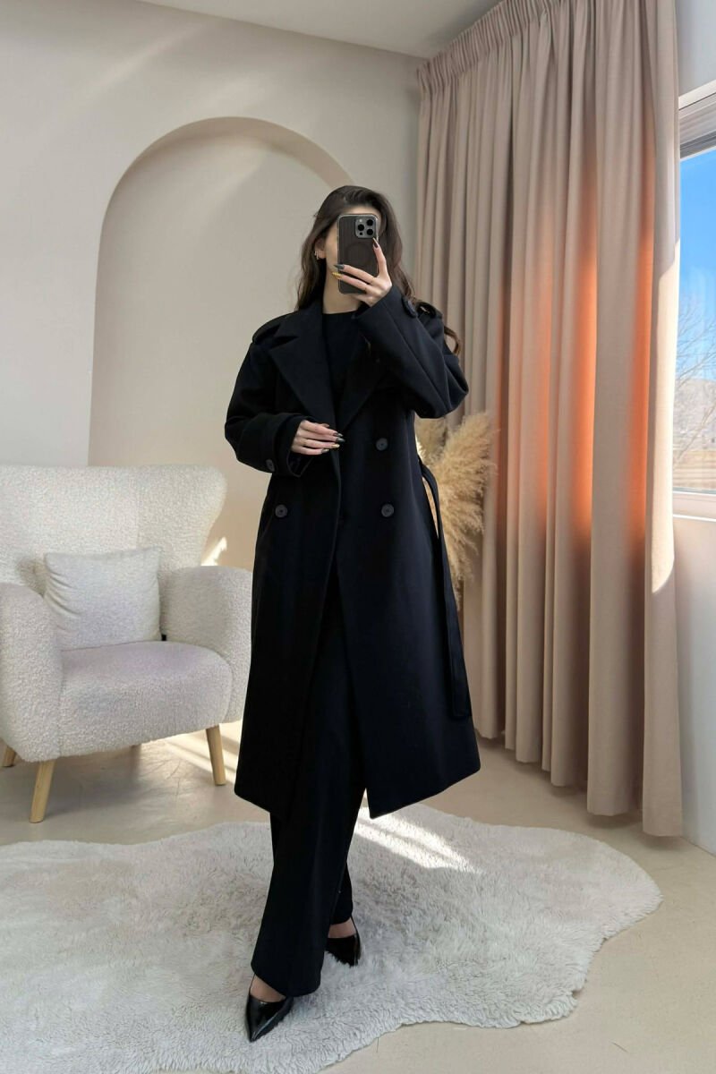 ONE COLOR LONG SIMPLE WOMEN COAT BLACK/ E ZEZE - 3